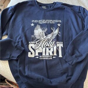 Holy Spirit Blue Crewneck Sweater with Vintage Graphic Design